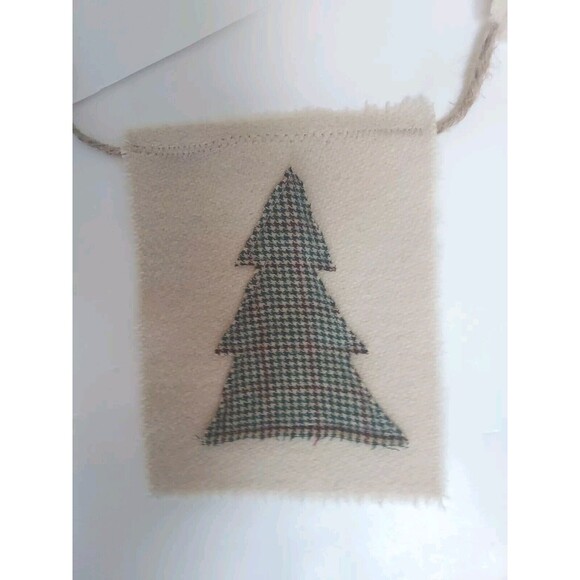 Original One Of A Kind OOAK Vintage Wool & Flannel Alpine Christmas Tree Banner - Picture 4 of 8